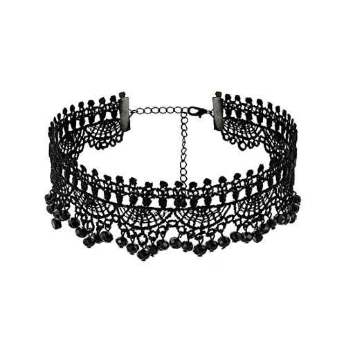 SINLOV Hohle Spitze Quaste Halskette Gothic Halsketten mit schwarzer Blume verstellbare Kette Halskette mit süßem Halsband für Frauen und Mädchen Geschenk, Kristall von SINLOV