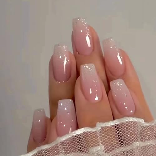 SINLOV Lange falsche Nägel Rosa Nude Französisch Gefälschte Nägel Glänzend Drücken Sie auf Nägel Ballerina Acryl Full Cover Fake Nails für Frauen und Mädchen von SINLOV