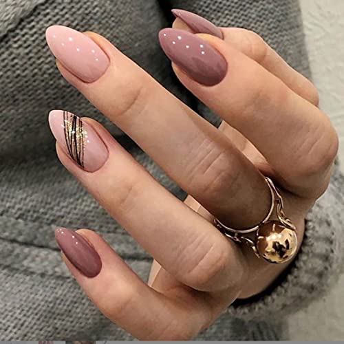 SINLOV Oval Mandel Volle Abdeckung Falsche Nägel Halbe Länge Französisch Gradient Rosa Falsche Nägel Stick auf Nägeln für Frauen und Mädchen von SINLOV