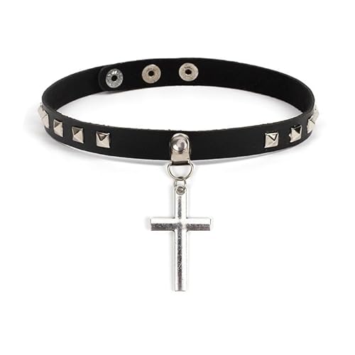 SINLOV Punk Rock PU Leder Choker Halsketten Schwarz Gotische Erklärung Kragen Halskette Vintage Niet Schmuck Verstellbare Halsketten für Frauen Mädchen von SINLOV