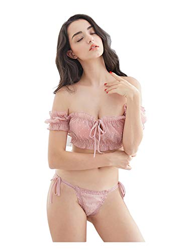 Damen-Dessous, niedlich, sexy, Chiffon, gestreift, gewellt, transparenter BH und Tanga-Set, Ysl7752bean Paste, Einheitsgröße von SINMIUANIME