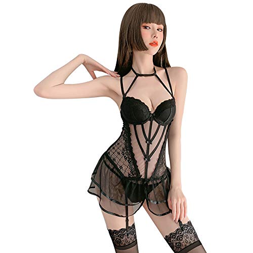 Damen Dessous Stretch Spitze Teddy Catsuit Petticoat Pyjama Cosplay Dessous, 7736schwarz, Einheitsgröße von SINMIUANIME