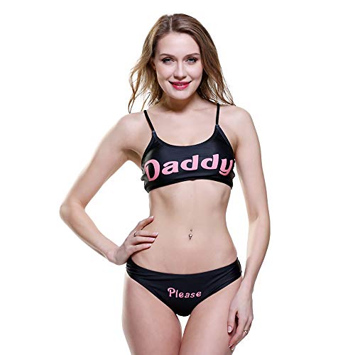 Frauen Dessous Ja Daddy BH und Unterwäsche Set Mädchen Erwachsene Dessous Set Anime Rollenspiel Dessous, Black von SINMIUANIME