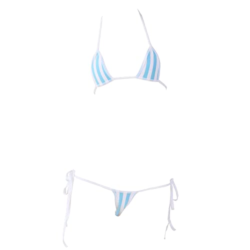 SINMIUANIME Frauen Japanischer Stil Anime Dessous Sexy Blau/Rosa gestreifte Micro Bikini Cosplay BH und Höschen Set (292Blau) von SINMIUANIME