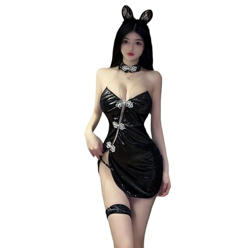 SINMIUANIME Sexy ärmellose figurbetonte Maxikleider für Frauen Lace Up Ausschnitt Hohe Taille Club Party Bodycon Minikleid, 5387 Schwarz, Einheitsgröße von SINMIUANIME