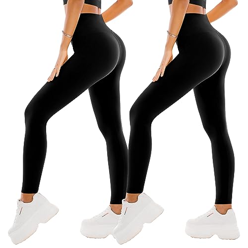 SINOPHANT 2er Pack Leggings Damen High Waist - Sportleggins Elastisch Yogahose Blickdicht Fitness Gym Yoga(2 Schwarz/Schwarz,4XL) von SINOPHANT
