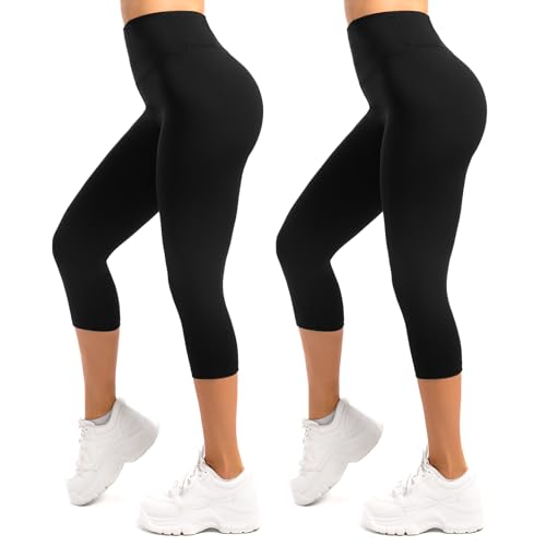 SINOPHANT 3/4 Leggings Damen High Waist Blickdicht Elastische Große Größen Leggins 2 Pack Schwarz L-XL von SINOPHANT