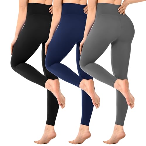 SINOPHANT 3er Pack Leggings Damen High Waist, Blickdicht Schwarze Leggings für Gym Yoga Sport, Schwarz/Schwarzblau/Grau, XXL von SINOPHANT