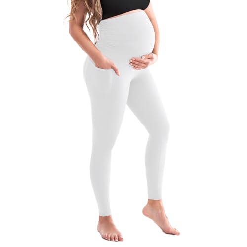SINOPHANT Damen Umstandsleggings Hohe Taille Umstandshosen mit Taschen Blickdichte Schwangerschaftsleggings Weiche Elastische Umstandsmode Zuhause Yoga L von SINOPHANT