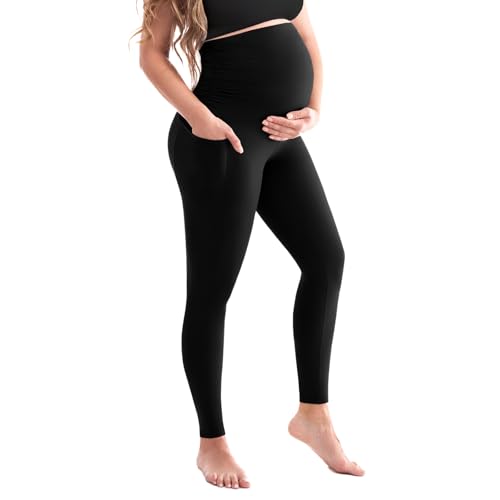 SINOPHANT Damen Umstandsleggings Hohe Taille Umstandshosen mit Taschen Blickdichte Schwangerschaftsleggings Weiche Elastische Umstandsmode Zuhause Yoga S von SINOPHANT