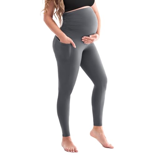 SINOPHANT Damen Umstandsleggings Hohe Taille Umstandshosen mit Taschen Blickdichte Schwangerschaftsleggings Weiche Elastische Umstandsmode Zuhause Yoga XL von SINOPHANT