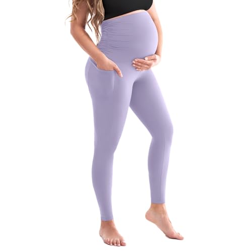 SINOPHANT Damen Umstandsleggings Hohe Taille Umstandshosen mit Taschen Blickdichte Schwangerschaftsleggings Weiche Elastische Umstandsmode Zuhause Yoga XXL von SINOPHANT