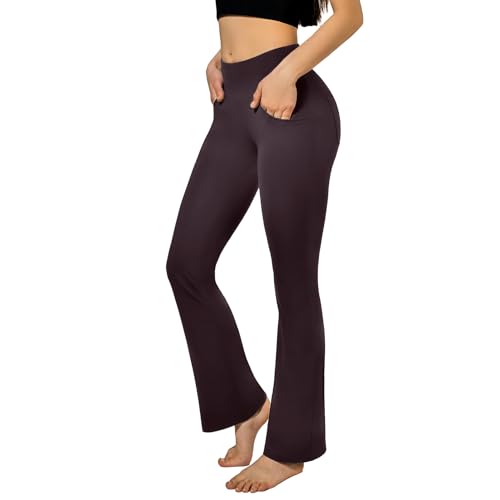 SINOPHANT Flared Yogahose Damen Leggings High Waist Schlaghose Blickdicht Leggins Bootcut Jogginghose with Taschen Braun 3XL von SINOPHANT