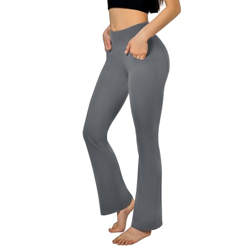 SINOPHANT Flared Yogahose Damen Leggings High Waist Schlaghose Blickdicht Leggins Bootcut Jogginghose with Taschen Grau XXL von SINOPHANT
