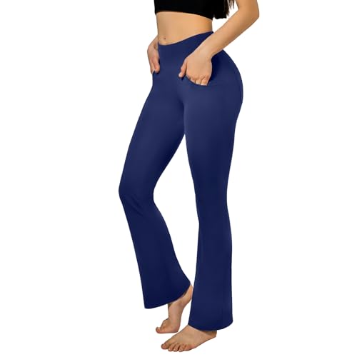 SINOPHANT Flared Yogahose Damen Leggings High Waist Schlaghose Blickdicht Leggins Bootcut Jogginghose with Taschen Navy XXL von SINOPHANT