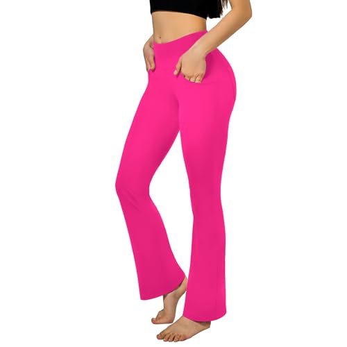 SINOPHANT Flared Yogahose Damen Leggings High Waist Schlaghose Blickdicht Leggins Bootcut Jogginghose with Taschen Rosa S von SINOPHANT