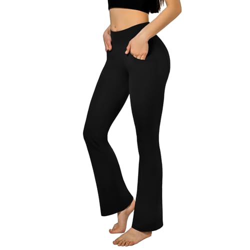 SINOPHANT Flared Yogahose Damen Leggings High Waist Schlaghose Blickdicht Leggins Bootcut Jogginghose with Taschen schwarz XXL von SINOPHANT