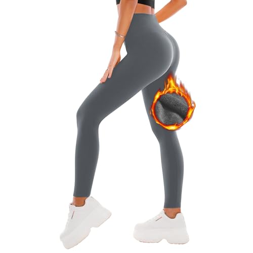 SINOPHANT Thermo Leggings Damen Winter, Fleece Thermoleggins Gefütterte Warm Teddy High Waist Gefütterte Strumpfhose Für Sport 1 Grau,XXL von SINOPHANT