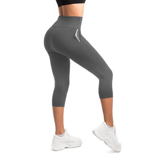 SINOPHANT High Waist Leggings Damen 3/4 Blickdicht Elastische Leggins mit Taschen Grey XXL von SINOPHANT