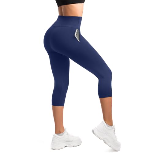 SINOPHANT High Waist Leggings Damen 3/4 Blickdicht Elastische Leggins mit Taschen Navy LXL von SINOPHANT