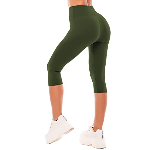 SINOPHANT Leggings Damen 3/4 High Waist Elastische Blickdicht Große Größen Leggins (#1er Pack Armee grün, L-XL) von SINOPHANT