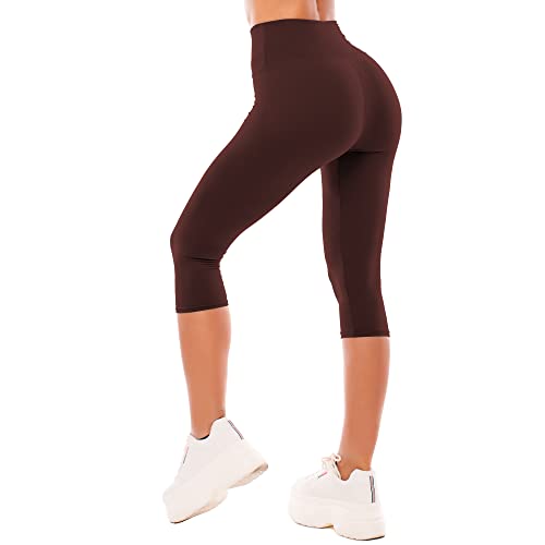 SINOPHANT Leggings Damen 3/4 High Waist Elastische Blickdicht Große Größen Leggins (#1er Pack Braun, L-XL) von SINOPHANT