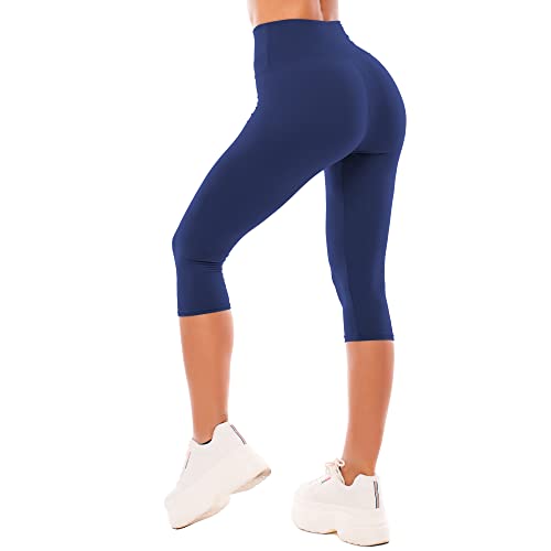 SINOPHANT Leggings Damen 3/4 High Waist Elastische Blickdicht Große Größen Leggins (#1er Pack Schwarzblau, L-XL) von SINOPHANT