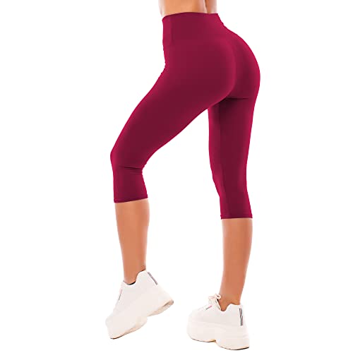 SINOPHANT Leggings Damen 3/4 High Waist Elastische Blickdicht Große Größen Leggins (#1er Pack Weinrot, L-XL) von SINOPHANT