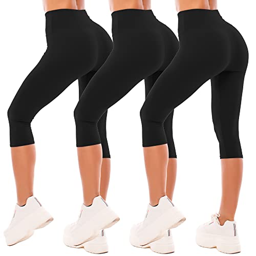 SINOPHANT Leggings Damen 3/4 High Waist Elastische Blickdicht Große Größen Leggins (#3er Pack Schwarz/Schwarz/Schwarz, L-XL) von SINOPHANT
