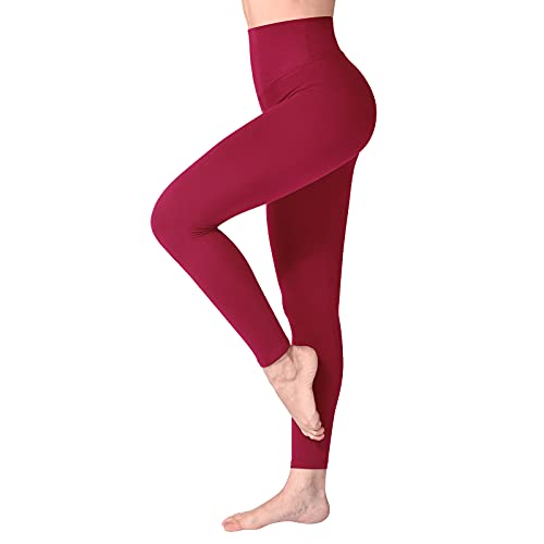 SINOPHANT Leggings Damen High Waist - Blickdicht Leggins mit Bauchkontrolle für Sport Yoga Gym(1 Weinrot,L-XL) von SINOPHANT