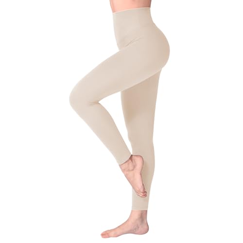 SINOPHANT Leggings Damen High Waist - Blickdicht Leggins mit Bauchkontrolle für Sport Yoga Gym(1 Weiß Beige,S-M) von SINOPHANT