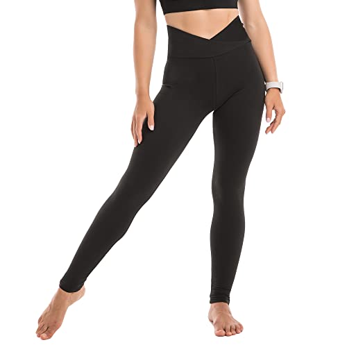 SINOPHANT Leggings Damen High Waist - Blickdicht Leggins mit Bauchkontrolle für Sport Yoga Gym(1 Schwarz Kreuz Taille,XXL) von SINOPHANT