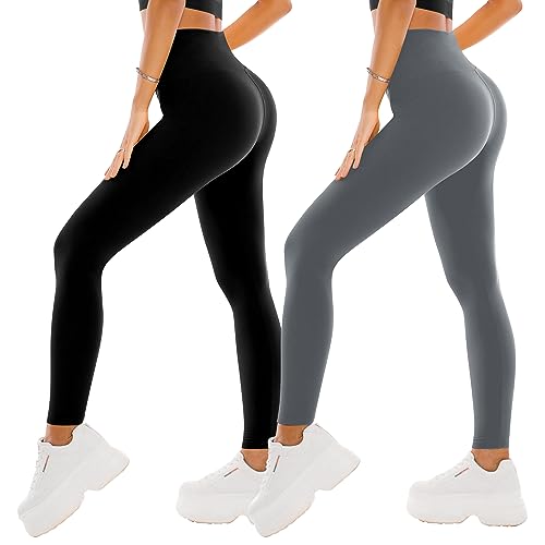 SINOPHANT 2er Pack Leggings Damen High Waist - Sportleggins Elastisch Yogahose Blickdicht Fitness Gym Yoga(2 Schwarz/Grau,L-XL) von SINOPHANT