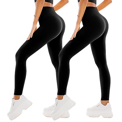 SINOPHANT 2er Pack Leggings Damen High Waist - Sportleggins Elastisch Yogahose Blickdicht Fitness Gym Yoga(2 Schwarz/Schwarz,XXL) von SINOPHANT