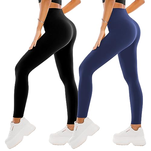SINOPHANT 2er Pack Leggings Damen High Waist - Sportleggins Elastisch Yogahose Blickdicht Fitness Gym Yoga(2 Schwarz/Schwarzblau,L-XL) von SINOPHANT