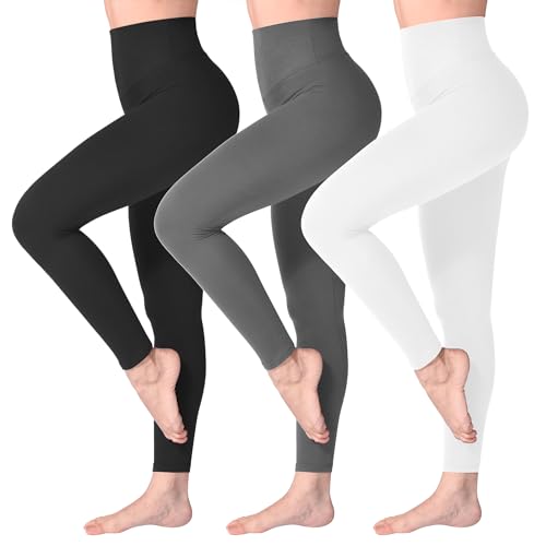 SINOPHANT Leggings Damen High Waist - Blickdicht Leggins mit Bauchkontrolle für Sport Yoga Gym(3 Schwarz/Grau/Weiß,L-XL) von SINOPHANT