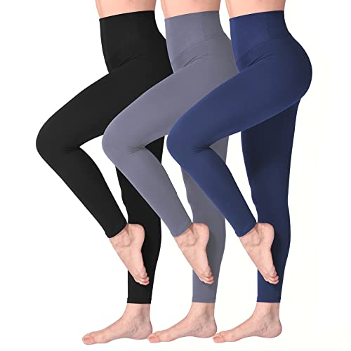 SINOPHANT Leggings Damen High Waist - Blickdicht Leggins mit Bauchkontrolle für Sport Yoga Gym(3 Schwarz/Schwarzblau/Grau,S-M) von SINOPHANT