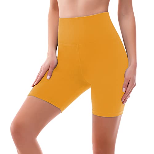 SINOPHANT Radlerhose Damen Kurz High Waist Shorts Leggings für Sommer Fitness Sport Yoga(L-XL,1 Dunkelgelb) von SINOPHANT