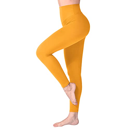 SINOPHANT Leggings Damen High Waist - Blickdicht Leggins mit Bauchkontrolle für Sport Yoga Gym(1 Dunkelgelb,L-XL) von SINOPHANT