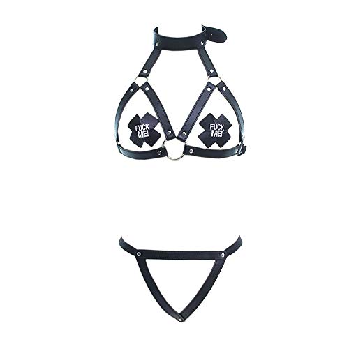 SINROYEE Damen Leder Körper PU Harness Käfig Punk Körper Leder Harness Gothic Riemen Käfig BHs für Frauen - Schwarz - Large von SINROYEE