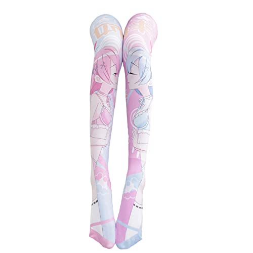 SINROYEE Sexy Cosplay Kniestrümpfe Anime Cartoon Druck Oberschenkelhohe Socken für Frauen Niedliche Lolita JK, Hellrosa und hellblau, Einheitsgröße von SINROYEE