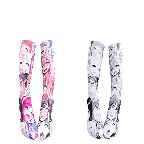 SINROYEE Sexy Cosplay Kniestrümpfe Anime Cartoon Druck Oberschenkelhohe Socken für Frauen Niedliche Lolita JK, Mehrfarbig + Grau #2, Einheitsgröße von SINROYEE