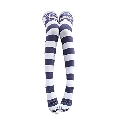 SINROYEE Sexy Cosplay Kniestrümpfe Anime Cartoon Druck Oberschenkelhohe Socken für Frauen Niedliche Lolita JK, Schwarzer Streifen, Einheitsgröße von SINROYEE
