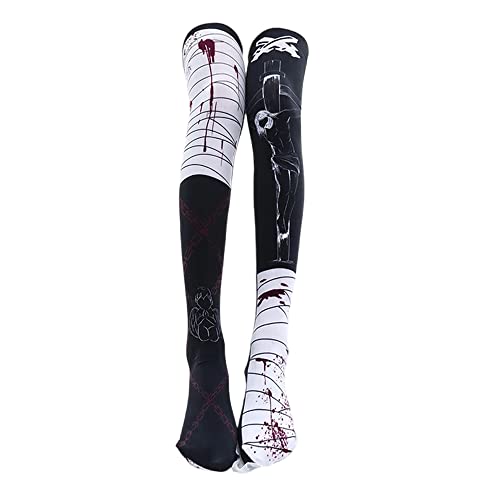 SINROYEE Sexy Cosplay Kniestrümpfe Anime Cartoon Druck Oberschenkelhohe Socken für Frauen Niedliche Lolita JK, schwarz/weiß, Einheitsgröße von SINROYEE