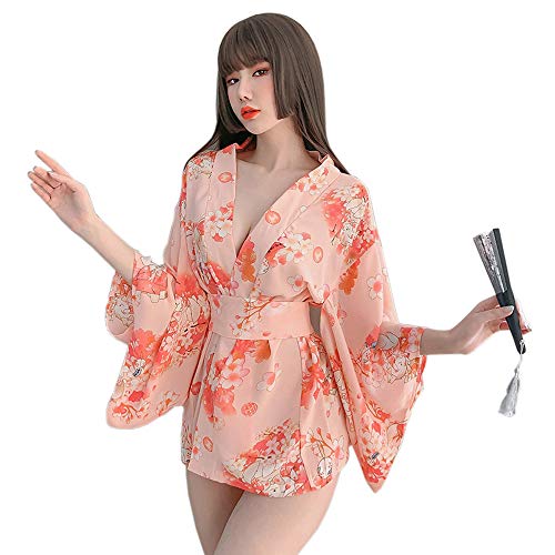 Traditioneller japanischer Kimono-Stil für Damen, Yukata-Kostüm, Pyjama, sexy Cosplay - Pink - Large von SINROYEE