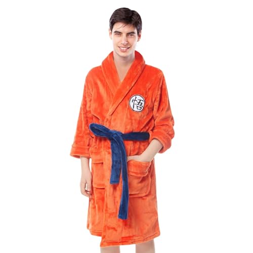 SINSEN Herren Dragon Ball Bademantel Anime Goku Bademantel Nachtwäsche Dicker Flanell Weich Freizeit Pyjama mit Gürteln, Orange (S/M) von SINSEN