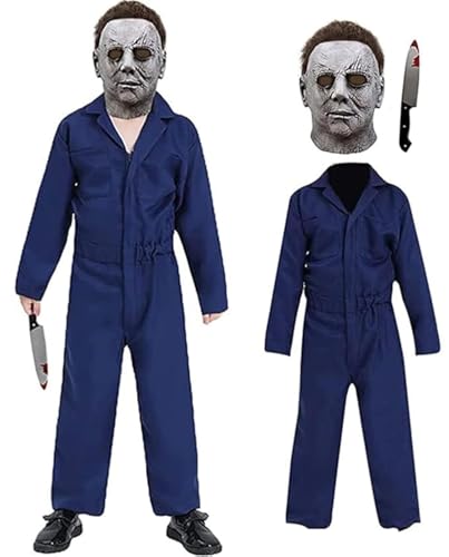 Michael Myers Kostüm Maske Kinder Jungen Horror Killer Overall Gruseliges Halloween Michael Myers Cosplay Kostüm Requisiten von SINSEN