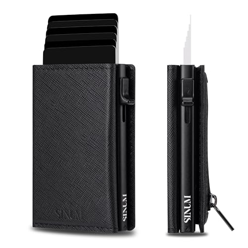 SINUM Saffiano-Geldbörse – Magnetverschluss – Kreditkartenetui mit Münzfach – RFID-Blockierung – (Saffiano, Schwarz) von SINUM