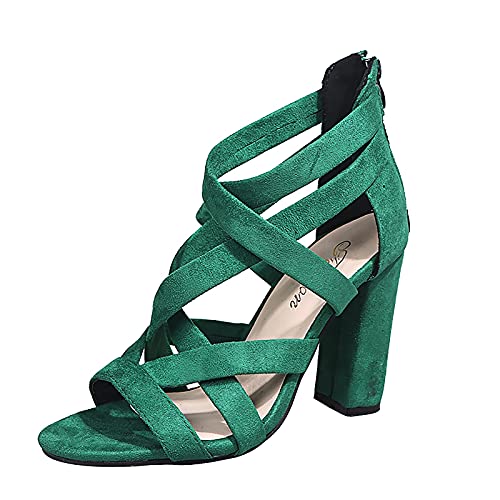 SIOPEW Damen Blockabsatz Sandaletten Retro Ankle Strap Crossover Schuhe Dickem Absatz ReißVerschluss Sandalen Rough High Heel Schuhe Elegant Peep Toe Pumps Comfort Anti-Rutsch Sandals von SIOPEW