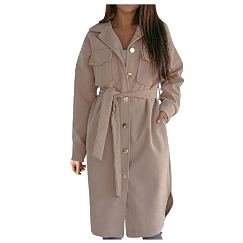 SIOPEW Damen Winter Warme Lang Mantel Klassischer Retro KnöPfe Wollmantel Trench Jacket Tasche GüRtel Slim Fit Arbeit Overcoat Frauen Elegant Outwear Duffle Coat Trenchcoat von SIOPEW